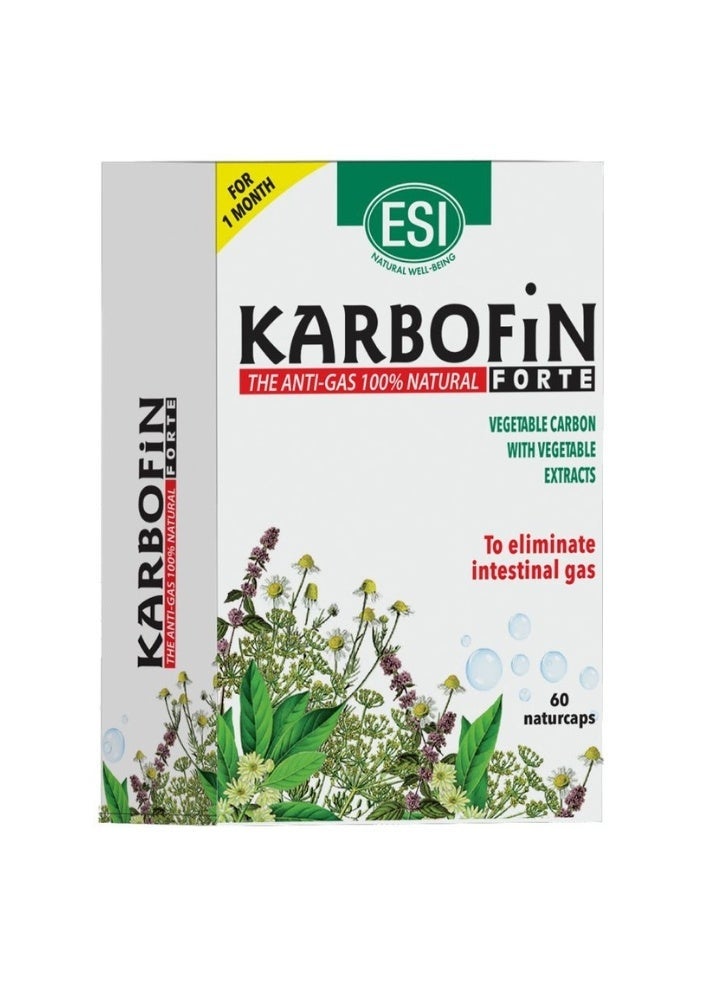 كاربوفين فورتي من إي إس آي - فحم منشط بالشمر والبابونج واليانسون والنعناع - مضاد للانتفاخ ويدعم الغازات - كبسولات نباتية طبيعية، 60 كبسولة - راحة هضمية، علامة نظيفة، صنع في إيطاليا